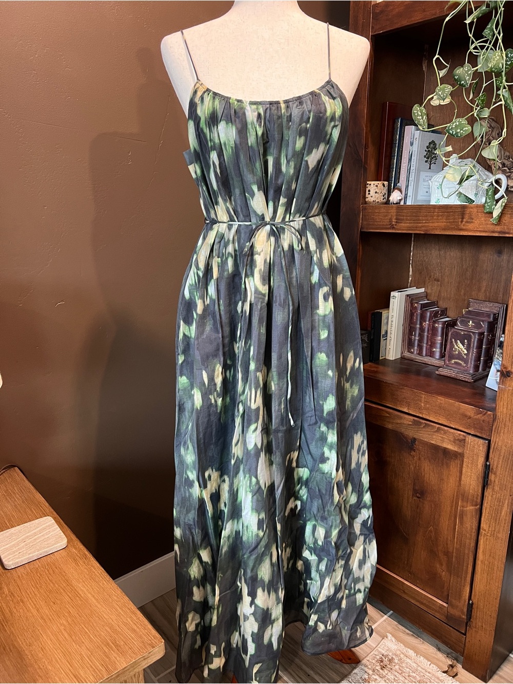Banana Republic Black and Green Floral Spaghetti-Strap Maxi Dress